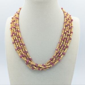 Jaded Jewels Genuine Ruby and Gold Tone Multi Strand Necklace